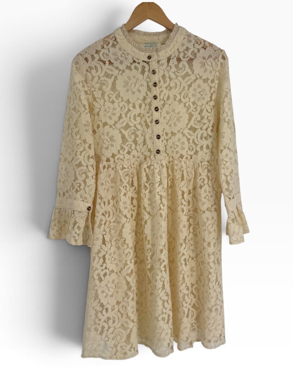 Sundance Floral Lace Dress Overlay Cottage Victorian Button Size MP Cream